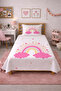 Rainbow Cloud Heart Pattern Teenager Pique Set-Fairy Tale Theme Scandinavian Pink Yellow Decorative Bedspread