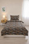 Forest Animals Deer Patterned Teenager Pike Set-Wild Nature Scandinavian Anthracite Cinnamon Bedspread - 6