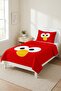 Children's Pique Set with Cute Face Figures - Cheerful Room Themed Modern Red and Yellow Quilted Bedspread - 2