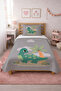 Cute Dinosaur Cloudy Single Pique Set-Tropical Adventure Scandinavian Gray Green Bedspread - 5