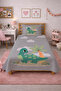 Cute Dinosaur Cloudy Single Pique Set-Tropical Adventure Scandinavian Gray Green Bedspread - 3