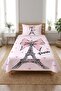 Heart Bow Eiffel Figured Baby Pique Set - Paris Themed Modern Powder Black Quilted Bedspread - 5