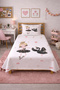 Ballerina Princess Swan Single Pique Set - Elegant Fairytale Powder Anthracite Decorative Bedspread