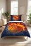 Flame Basketball Patterned Baby Pique Set - Sport Concept Modern Blue Orange Decorative Bedspread - 7