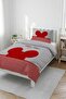 Striped Cute Silhouette Red Gray Baby Pique Set - Fairy Tale Play Theme Modern Decorative Bedspread - 3