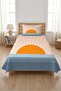 Sunny Rays Orange Baby Pique Set - Sea-Inspired Modern Blue Yellow Quilted Bedspread - 5