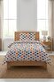 Colorful Geometric Children's Single Pique Set - Cheerful Modern Navy Blue Orange Quilted Bedspread - 6