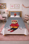 Skier Teddy Bear Snowy Child Pique Set-Winter Themed Scandinavian Gray Red Decorative Bedspread - 4