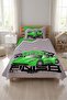 Checkered Teen Pike Set with Race Car - Speed Themed Modern Grey Green Decorative Bedspread - 4