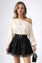 Lace Detailed Belted Imported Crepe Fabric Mini Skirt - 4