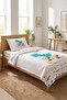 Skateboarding Dinosaur Patterned Children's Pique Set-Young Energetic Modern Turquoise Coral Quilted Bedspread - 7