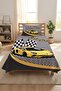 Racing Car Checkered Youth Pike Team-Speed Passionate Modern Gray Yellow Black Quilted Bedspread - 3