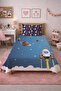 Rocket Planet Starry Baby Pique Set - Space Adventure Themed Modern Blue Orange Decorative Bedspread - 4