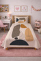 Geometric Abstract Pattern Children's Pique Set-Minimal Artistic Nordic Beige Mustard Quilted Bedspread - 7