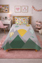 Mountain Balloon Sun Patterned Children's Pique Set - Nature Adventure Nordic Green Gray Quilted Bedspread - 4
