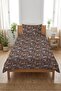 Forest Animals Deer Patterned Teenager Pike Set-Wild Nature Scandinavian Anthracite Cinnamon Bedspread - 2