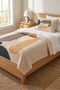 Geometric Abstract Pattern Children's Pique Set-Minimal Artistic Nordic Beige Mustard Quilted Bedspread - 3