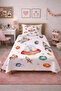 Space Rocket Planet Single Person Pique Set-Galactic Adventure Scandinavian Red Decorative Bedspread
