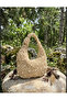 Beige Pearl Stone Straw Handbag