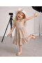 Girl's Striped Ruffled Summer Dress with Hat Combination - 2
