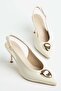 Women's Thin Heeled Shoes Stiletto Beige Galvanized Heel with Metal Accessories