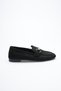 Black Women's Suede Shoes Loafer with Gold Stone Buckle Casual Stylish Flats - 4