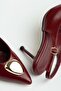 Women's Thin Heeled Shoes Stiletto Burgundy Galvanized Heel with Metal Accessories - 2
