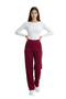 Women's Burgundy High Waist Draped Crepe Trousers with Flexible Wide Legs - 3