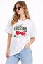 Women's Oversize 100% Cotton Basic T-Shirt Comfortable Fit Printed White T-Shirt - 2