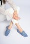 Blue Women's Suede Shoes Loafer with Gold Stone Buckle Casual Stylish Flats