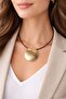 Genuine Leather Brown Cord Gold Plate Necklace