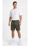 Men's Khaki Color Shorts with Zipper Pocket Detail, Back Pleats, Breathable Patterned Fabric - 4