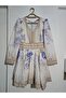 Women's Front Buttoned V-Neck Long Sleeve Floral Mini Flared Dress - 7