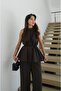 Brown Pelas Tie-Detail Blouse and Trousers Set - 3