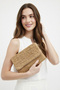 Women's Premium Series Handmade Camel Straw Portfolio |   Envelope Handbag with Gold Chain - 2