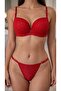 Push up Red Glittery Supported Bra Set with Transparent Detail