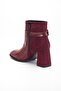 Suede and Crocodile Leather Small Belted Burgundy Women's Thick Heeled Boots - 5