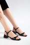 Large Size Women's Low Heel Sandals Black with Metal Mustache on the Tekband - 4