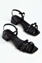 Large Size Women's Low Heel Sandals Black Patent Leather Thin Cross Straps
