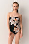 Iris Gathering Strapless Swimsuit