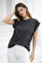 Women's Anthracite Cotton Double Sleeve Detailed Comfortable Fit T-Shirt - 4