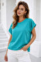 Women's Turquoise Cotton Double Sleeve Detailed Comfortable Fit T-Shirt - 2