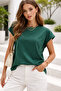 Women's Dark Green Cotton Double Sleeve Detailed Comfortable Fit T-Shirt