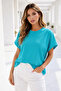 Women's Turquoise Cotton Double Sleeve Detailed Comfortable Fit T-Shirt - 3