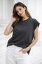 Women's Anthracite Cotton Double Sleeve Detailed Comfortable Fit T-Shirt - 5