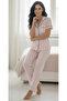 Women's Pink White Striped Short Sleeve Long Pants Buttoned Shirt Collar Pajama Set - 2