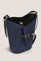 Luna Denim Black Bucket Shoulder Bag - Adjustable Shoulder Strap, Gold Accessories - 5