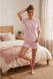 Pink White Striped Short Sleeve Shorts Crew Neck Women's Pajama Set - 3