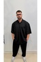 Black Front Pocket Plus Size Oversized Polo Collar Short Sleeve - 3