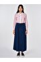 Denim Skirt with Elastic Waist Dark Navy Blue - 2